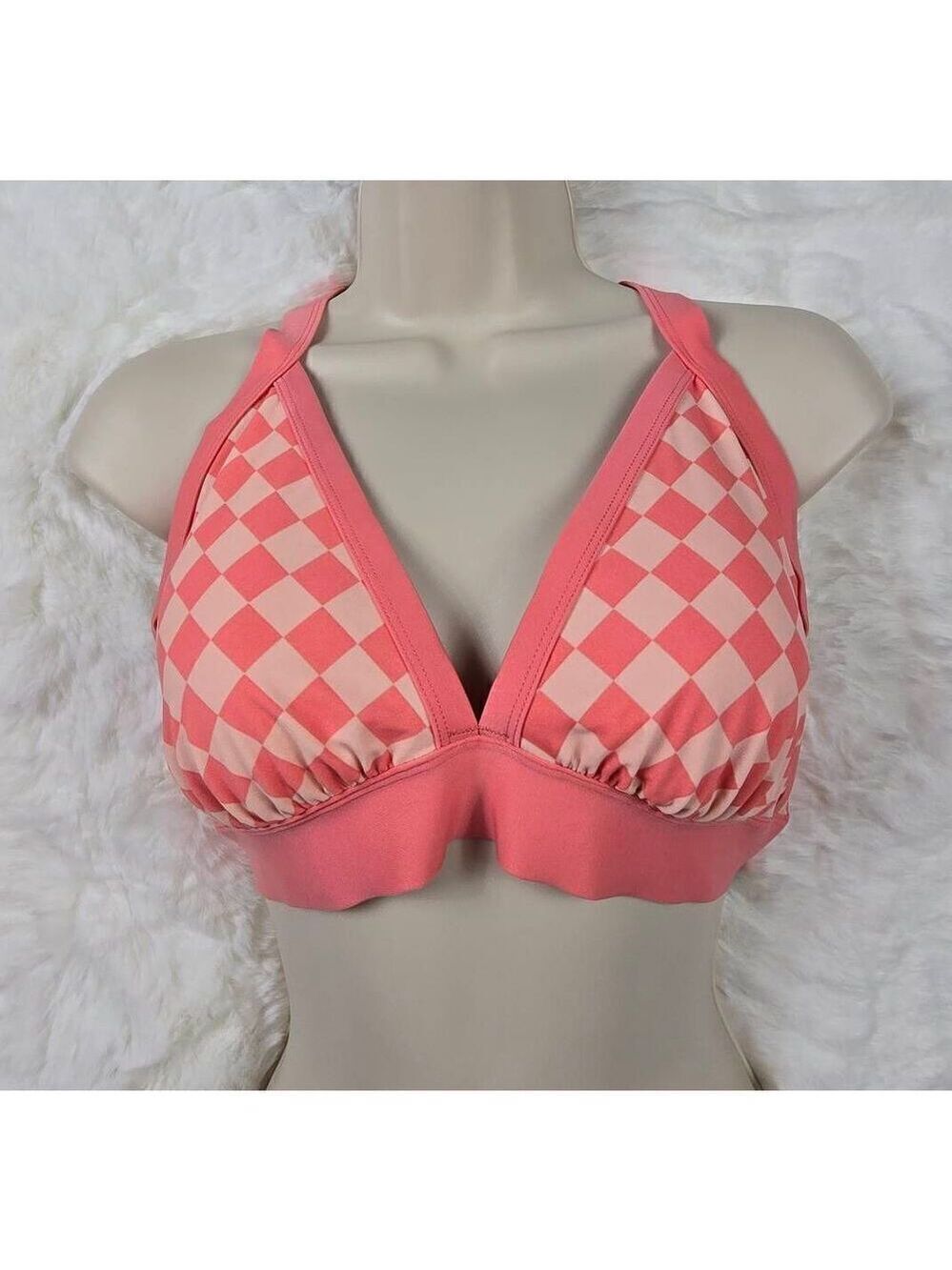 Kona Sol Pink Checkerboard Bikini Top 1X